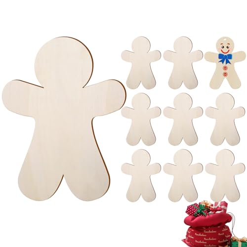 Hobngmuc Lebkuchenmann-Ausschnitte aus Holz, zum Basteln, Weihnachtsbaumdekoration, leere Scheiben, zum Aufhängen, Basteln für Zuhause, Fenster, Wand, Reisen, Familie, Geburtstag, Hochzeit, Festival von Hobngmuc