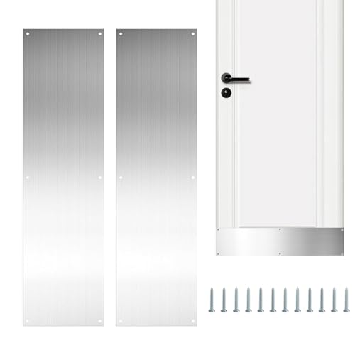 Hobngmuc Türplatte Für Außentür Oder Innentür - 2 Stück Edelstahl Türschutzblech 41x11cm (0.6mm Stärke) - Metallisches Trittschutzblech Zum Schutz Vor Fußtritten von Hobngmuc