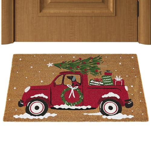 Hobngmuc Weihnachts-Fußmatte für den Außenbereich, Weihnachts-Fußmatte - Anti-Rutsch-Teppich mit Automuster - Willkommene Weihnachtsmatte, rutschfeste, waschbare Winter-Fußmatte, Teppiche für drinnen von Hobngmuc