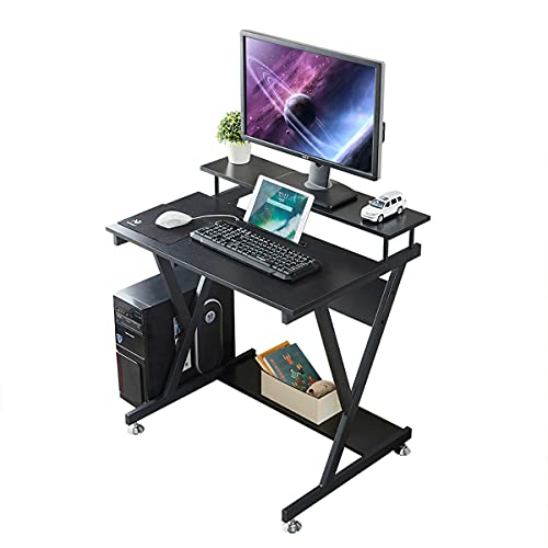 Computer Desk 80x60x85cm Workstations Table with Monitor Storage Shelf PC Laptop Desk Study Writing Table Corner Desk for Home Office Bedroom Living Room Small Space, Z-Shaped Black von Hobubu