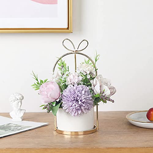 Hobyhoon Künstliche Blumen im Topf, Unechte Deko kunstblumen wie echt Gefälschte Hortensien seidenblumen für Hochzeitsdeko, Tischdeko, Wohnzimmer, Schlafzimmer, Zimmer Deko (Marmortopf - Pink) von Hobyhoon