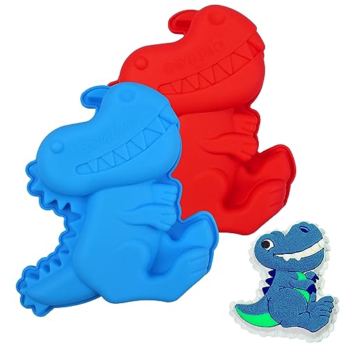 Hocadrv 2 Stück Dinosaurier Silikonformen Cartoon Silikon Kuchenform Kindergeburtstag Silikonform Cartoon 3d Kuchenform für Torte Schokolade Brot Backen Pudding Dessert(Hellblau und Rot) von Hocadrv