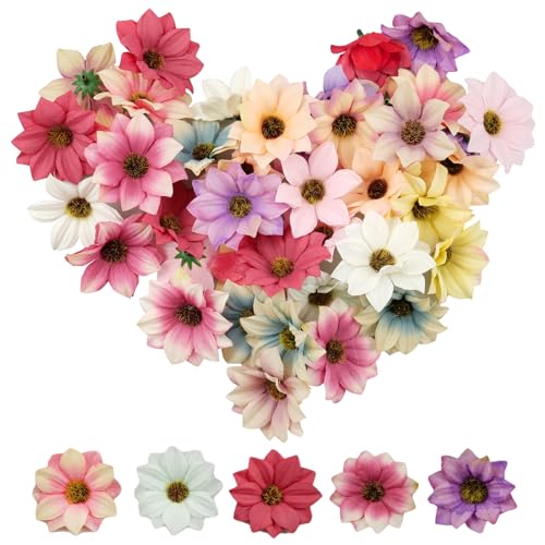 Hocadrv 50 Stücke Kunstblumen Bunt Künstliche Blumenköpfe Künstliche Blumen Deko Mini Seidenblumen Gänseblümchen Blütenköpfe Für Hochzeit Dekoration DIY Scrapbook Home Deko(5CM) von Hocadrv