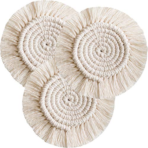 Hocaies Handgemachte Makramee Untersetzer für Getränke, Handgewebtes Tischset Bohemia Style rutschfeste Hitzebeständige Cup Matte fur Tassen, Vasen, Kerzen Desktop-Dekoration (Typ A 3 Stück) von Hocaies