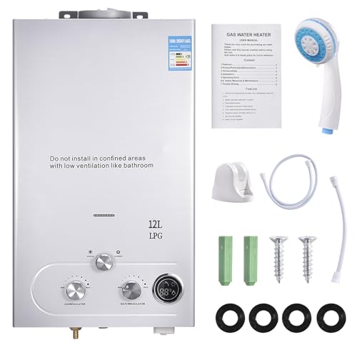 12L Gas Durchlauferhitzer,32KW LPG Propan Warmwasserbereiter Durchlauferhitzer Super Niedrigem 0,5bar Startwasserdruck, für Dusche & Täglichen Gebrauch Campingausflüge von Hocamel