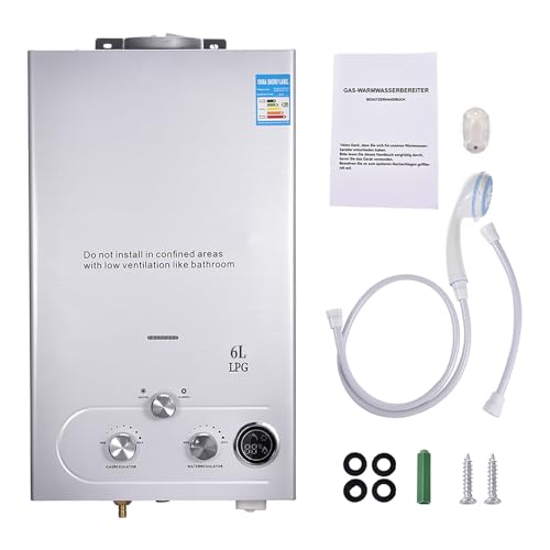6-LPG Gas Durchlauferhitzer,32KW LPG Propan Warmwasserbereiter Durchlauferhitzer Super Niedrigem 0,5bar Startwasserdruck, für Dusche & Täglichen Gebrauch Campingausflüge Silber 6-LPG Gas Durchlauferhitzer,32KW LPG Propan Warmwasserbereiter Durchlauferhitzer Super Niedrigem 0,5bar Startwasserdruck, für Dusche & Täglichen Gebrauch Campingausflüge Silber von Hocamel