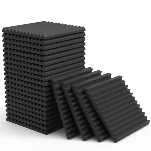 Akustikschaumstoff, 48 Stück Akustikpaneele, 30x30x5cm, Hochdichte Schallabsorber Wand, Schallabsorber, Schalldämmung für Tonstudio, Akkustikschaumstoffmatten (Schwarz) von Hocamel