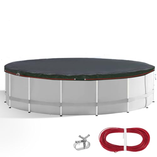 Poolabdeckung Rund für Ø340-400cm Pools | Planenmaß Ø 420 cm | Round Pool Cover | Sommer & Winter Poolplane | Schwarz und Grün | Solarplane UV-Resistent von Hocamel