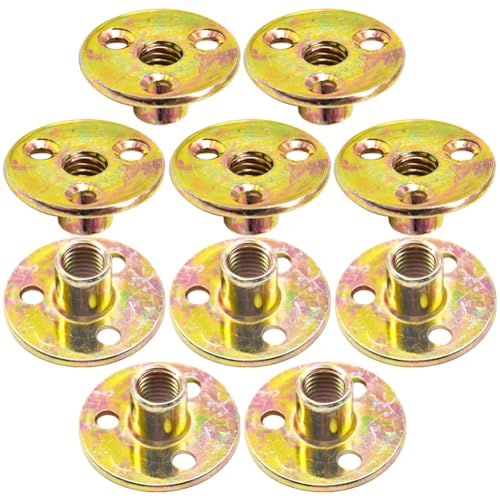 Hocansen 10 Stück Flanschmutter T Mutter M10 Brad Loch T-Mutter Flansch mit Runder Basis Innengewinde Einschraubmutter 3-Loch T-Nut Mutter für Festigung und Verbindung von Holzbe (M10/FL-LM) von Hocansen