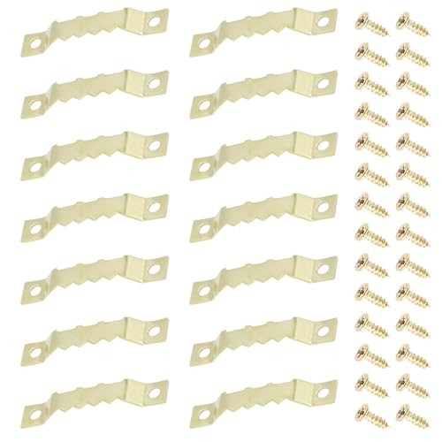 Hocansen 100 Stück Bildaufhänger Zackenaufhänger mit 200 Schrauben Sägezahn Hängehaken für Bilderrahmen Metall Rahmen Beschlag für Bilderrahmen (Gold/XK-JC) von Hocansen