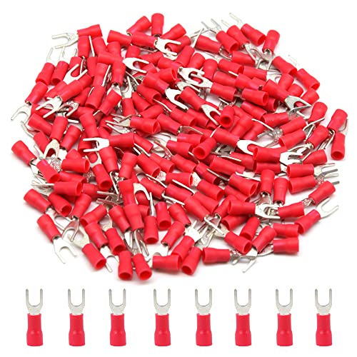 Hocansen 100 Stück Gabelverbinder Crimpzange Crimp Terminal Set Isolierte Gabelklemmen Crimpverbinder für elektrische Kabel (PFR/M4) von Hocansen