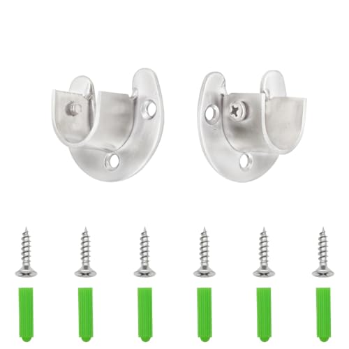 Hocansen 2 Stück Rundrohr Halterung 19mm U-Form Kleiderschrank Stangenhalter 304 Edelstahl Schrankstange Halterung mit 6 Stück Schrauben Stangen Flansch Set for Kleiderschrank, Fenster (FL-K/19mm) von Hocansen