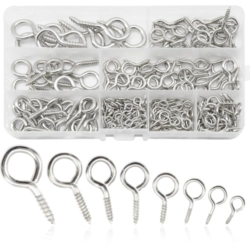 Hocansen 280 Stück Ösenschraube, Metall Hakenschrauben Silber 19x9mm Größen Auge Schrauben für Schmuckherstellung, Cork Top Flaschen und DIY Handwerk(YJQZ/8 Größen) von Hocansen