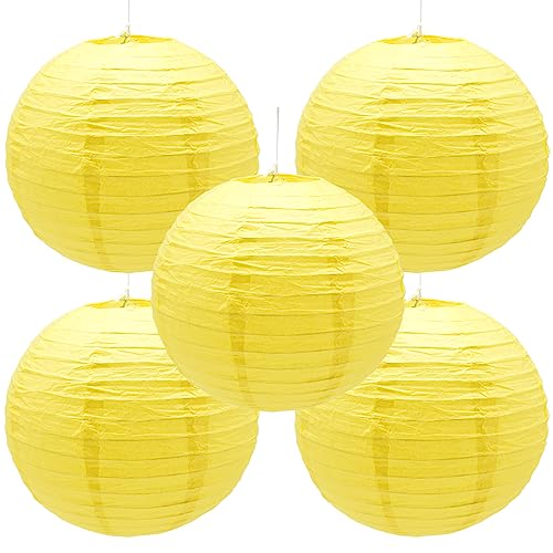 Hocansen 5 Stück Papierlaterne 12in Rund Papier Laterne Dekoration Ballform Papier Lampions für Party Hochzeit Garten Deko (DL/Yellow) von Hocansen