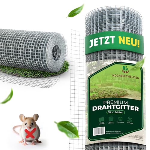 HOCHBEETHELDEN Wühlmausgitter |10 x 1m für Hochbeete aus rostfreien feuerverzinkten feinmaschigen Drahtgitter Hasendraht mit 6,3 mm Maschenweite | Kaninchendraht aus 0,55 mm Drahtgeflecht von Hochbeethelden