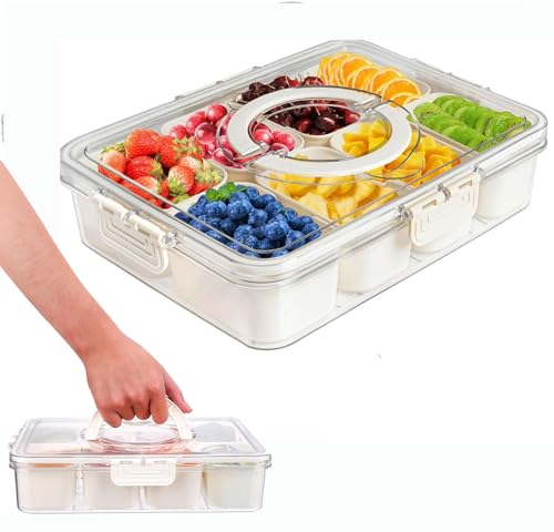 Hochexin Snackschale mit Deckel,Snackteller mit Fächern für SüßIgkeiten Candy Veggie Keks Nüsse Obst,Snackbox für Picknicks Familientreffen und Snackteller im Couchbar von Hochexin