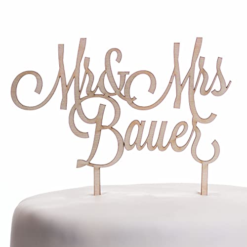 Hochzeitideal - Cake Topper Hochzeit personalisiert 'Mr und Mrs Kalligrahie' - Kuchen Deko in Holz - individuelle Cake Topper - Hochzeitstorte Deko (Lackiert) von Hochzeitideal