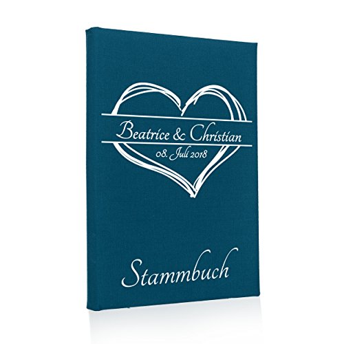 Hochzeitideal – Personalisiertes Stammbuch der Familie 161 türkis - 21,0 cm x 15,0 cm - Buchbinderleinen Stammbuch Hochzeit - Familienbuch Standesamt mit 6-Fach Ringmechanik von Hochzeitideal