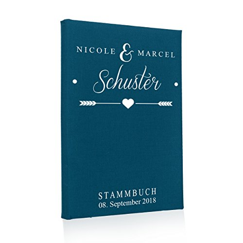 Hochzeitideal Stammbuch der Familie, Familienstammbuch, Buchbinderleinen, Nr. 133 inkl. Personalisierung (Türkis) von Hochzeitideal