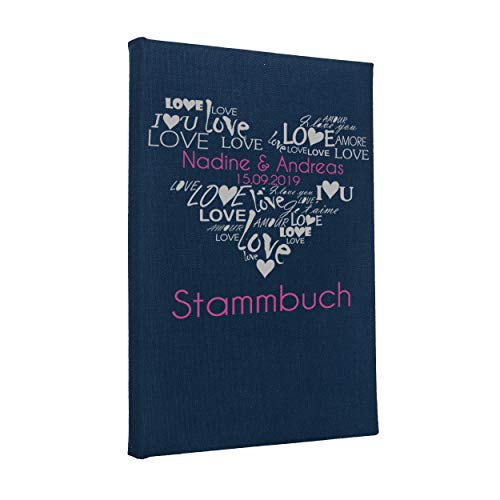 Hochzeitideal Stammbuch der Familie, Familienstammbuch aus Buchbinderleinen, Nr. 21 inkl. Personalisierung (Dunkelblau) von Hochzeitideal