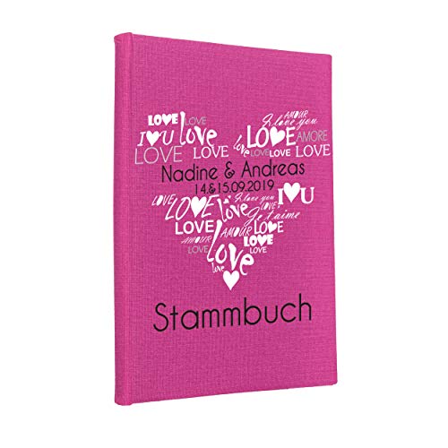 Hochzeitideal Stammbuch der Familie, Familienstammbuch aus Buchbinderleinen, Nr. 21 inkl. Personalisierung (Pink) von Hochzeitideal