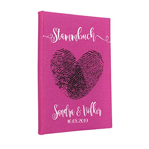 Hochzeitideal Stammbuch der Familie, Familienstammbuch aus Buchbinderleinen, Nr. 44 A inkl. Personalisierung (Fuchsia) von Hochzeitideal