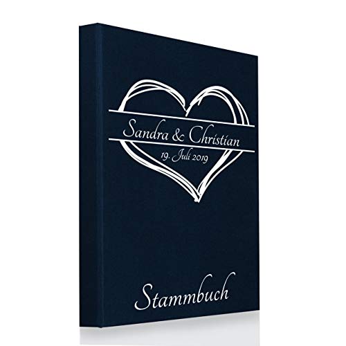 Hochzeitideal Stammbuch der Familie A5 aus Buchbinderleinen, inkl. Personalisierung, Nr. 161 (Dunkelblau) von Hochzeitideal