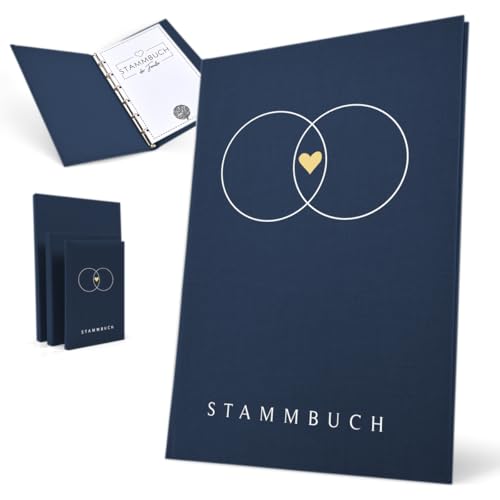 Hochzeitideal Stammbuch zur Hochzeit – Klassisch in Dunkelblau– Nr. 194 Serie 'Alan' - Familienstammbuch & Erinnerungsbuch mit 6-fach Ringmechanik, Buchbinderleinen, handgefertigt in Deutschland von Hochzeitideal