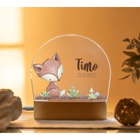 Nachtlicht Personalisiert Mit Name, Boho Waldtier Fuchs Aus Acryl Kinder, Geburt, Lampe Woodland Nachtlampe Kinderzimmer Schlaflicht von Hochzeitideal