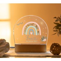 Nachtlicht Personalisiert Mit Name, Regenbogen Floral Aus Acryl Kinder, Geburt, Lampe Woodland Nachtlampe Kinderzimmer Schlaflicht Rainbow von Hochzeitideal