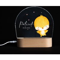 Nachtlicht Personalisiert Mit Name Süßes Kücken Waldtier Aus Acryl Kinder Geburt Lampe Woodland Nachtlampe Kinderzimmer Schlaflicht von Hochzeitideal