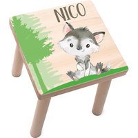 Personalisierter Kinderhocker | Kinderstuhl Wolf Mit Namen + Datum Geburtstagsgeschenk Holzhocker Kinder Holz von Hochzeitideal