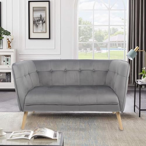 Hoclauho 2-Sitzer Samtsofa, 130 x 74 x 72 cm, Grau, Gepolsterte Sitzbank mit Armlehnen, Modern von Hoclauho