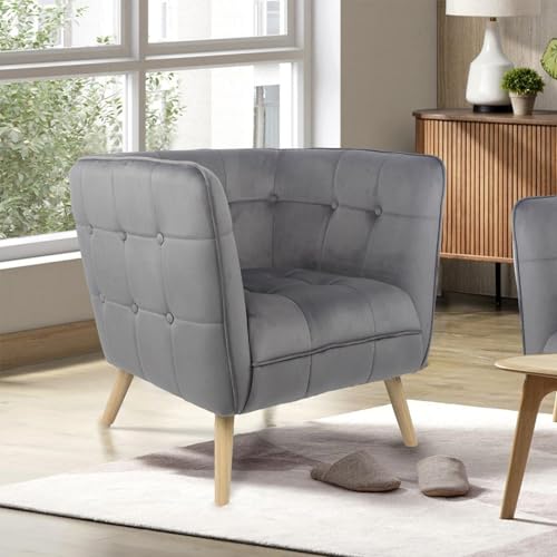 Hoclauho 2 moderner Sessel mit Armlehne aus Samtbezug grau eleganter Polstersessel Relaxsessel Loungesessel Ruhesessel für Wohnzimmer Schlafzimmer von Hoclauho