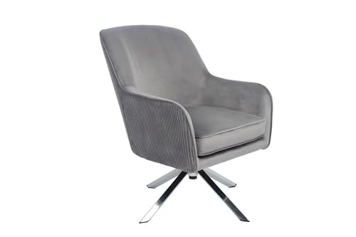 Hoclauho Drehsessel mit Samtbezug grau 360 Grad drehbar ergonomisch gepolstert mit Metallfüßen moderner Loungesessel Wohnzimmer von Hoclauho