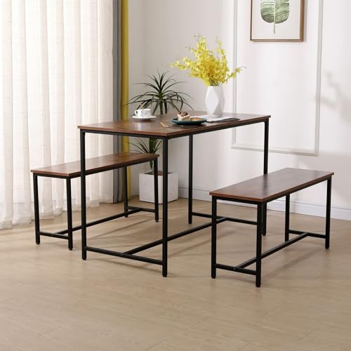 Hoclauho Esszimmertischset Dining Set mit 1 Tisch 2 Sitzbänken, modernes Holz Schwarz Design, platzsparend robust, ideal für Esszimmer, Küche kleine Wohnungen von Hoclauho