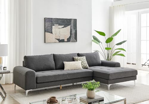 Hoclauho Modern Ecksofa grau mit gepolsterten Kissen Polstersofa Stoffsofa Metallbeine komfortabel Wohnzimmermöbel Hoclauho Modern Ecksofa grau mit gepolsterten Kissen Polstersofa Stoffsofa Metallbeine komfortabel Wohnzimmermöbel von Hoclauho