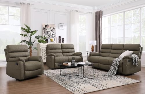 Hoclauho Relaxsofa Set 3 teilig Couchgarnitur mit Relaxfunktion Sofa Garnitur braun Polstersofa in Lederoptik für Wohnzimmer von Hoclauho