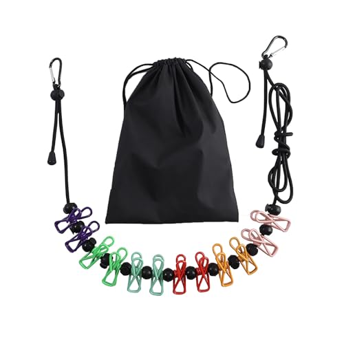 Hoclauho Tragbare Wäscheleine, Reise Ausziehbare tragbare Wäscheleine mit 12 Wäscheklammern Kleiderhaken, geeignet für drinnen und draußen (Rainbow Colors) von Hoclauho