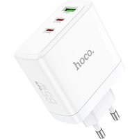 Wandladegerät 2 x Typ C + USB A QC PD 65W GaN N30 weiß - Ladegerät mit 3 Steckplätzen von Hoco