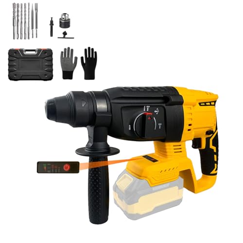 Akku Bohrhammer, Bürstenloser Bohrhammer Kompatibel mit Makita 18V Akku, 4 Modi & Stufenlose Drehzahlregelung, Akku Schlagbohrmaschine mit 7 Stück Bohrern für Heimgebrauch und Bauarbeiten (ohne Akku) von Hocomay