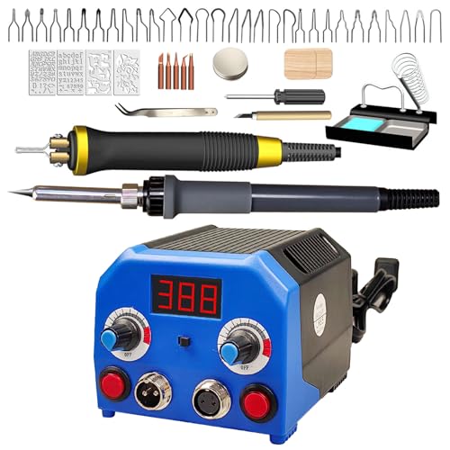 Brandmalerei Lötkolben Set mit 2 Pyrographie-Stiften & 30 Drahtfedern, Holzverbrennungsset Temperatur Einstellbar 350–500 ℃, Brandmalerei und Lötkolben set für DIY Craving Craft von Hocomay
