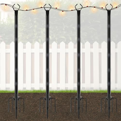 Soffitten-Lichtstangen, 3 m, mit Gabel für Außenlichterkette, wetterbeständig, robuste Metallstangen für den Außenbereich, Garten, Terrasse, Terrasse, Hinterhof, 4 Stück von Hocomay