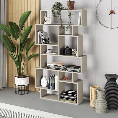 Hocuspicus Hocus Picus | Karmato Holz Bücherregal | Modernes Standregal mit 6 Etagen für Schlafzimmer, Arbeitszimmer, Büro, Wohnzimmer | einfache Montage | 96 x 26 x 169 cm | Sandstein von Hocuspicus