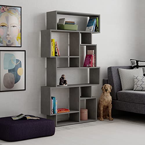 Hocuspicus | Karmato Holz Bücherregal mit 10 Etagen | Modernes Standregal für Schlafzimmer, Büro, Wohnzimmer | Vertikale und Horizontale Nutzung | 96 x 26 x 169 cm | Retro Grau von Hocuspicus