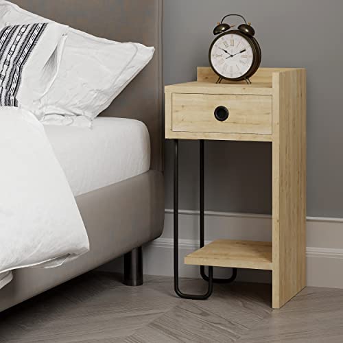HOCUS PICUS Moderner Nachttisch mit Schubladen | Elegantes Design Nachttisch mit Metallrahmen, Multi Farben für Schlafzimmer, 2 Größen Option (Eiche, Rechts) von Hocuspicus