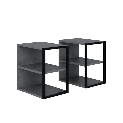 Hocuspicus HOCUS PICUS Modernes 2er Set Sofa Beistelltische, Nachttisch Set, 3-stöckiger Beistelltisch mit Metallgestell für Wohnzimmer, Schlafzimmer, kleine Tische 42(D) x30(B) cm, 2er-Pack (Retro von Hocuspicus