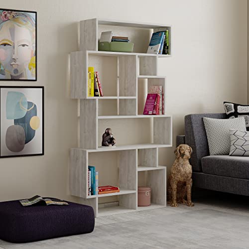 Hocuspicus Hocus Picus | Karmato Holz Bücherregal | Modernes Standregal mit 6 Etagen für Schlafzimmer, Arbeitszimmer, Büro, Wohnzimmer | einfache Montage | 96 x 26 x 169 cm | Antikweiss von Hocuspicus