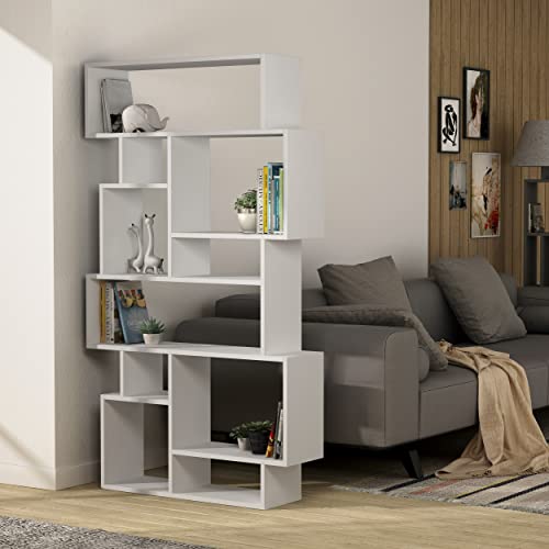 Hocuspicus Hocus Picus | Karmato Holz Bücherregal | Modernes Standregal mit 6 Etagen für Schlafzimmer, Arbeitszimmer, Büro, Wohnzimmer | einfache Montage | 96 x 26 x 169 cm | Weiss von Hocuspicus