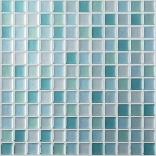 Hode 4 Stück Klebefliesen Küche 3D, Fliesenaufkleber Bad Grün Mosaik 23.6x23.6cm, Mosaikfliesen Selbstklebend, Selbstklebende Fliesen Folie Wasserdicht Wandfliesen Fliesenfolie von Hode